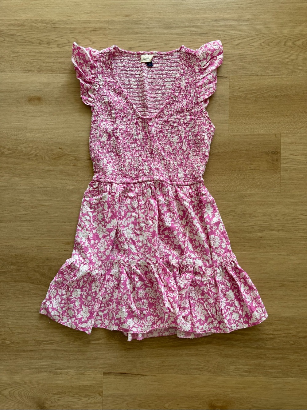 Universal Thread Pink and White Floral Smocked Casual Dress